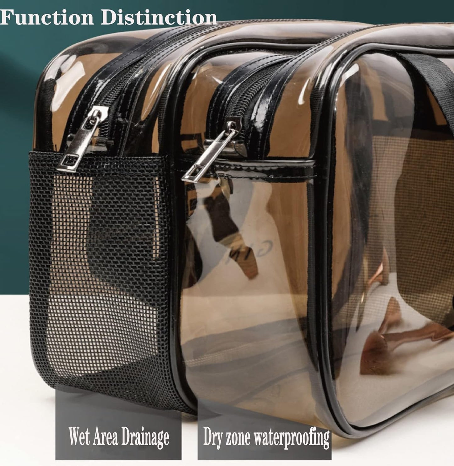 Clear Makeup Bag, Waterproof Makeup Bag ,Large Waterproof Clear Travel Bag for Toiletries - Transparent Makeup Bag with Double Zipper Design - TSA Compliant Carry-On for Men and Women - Stylish Black Trim