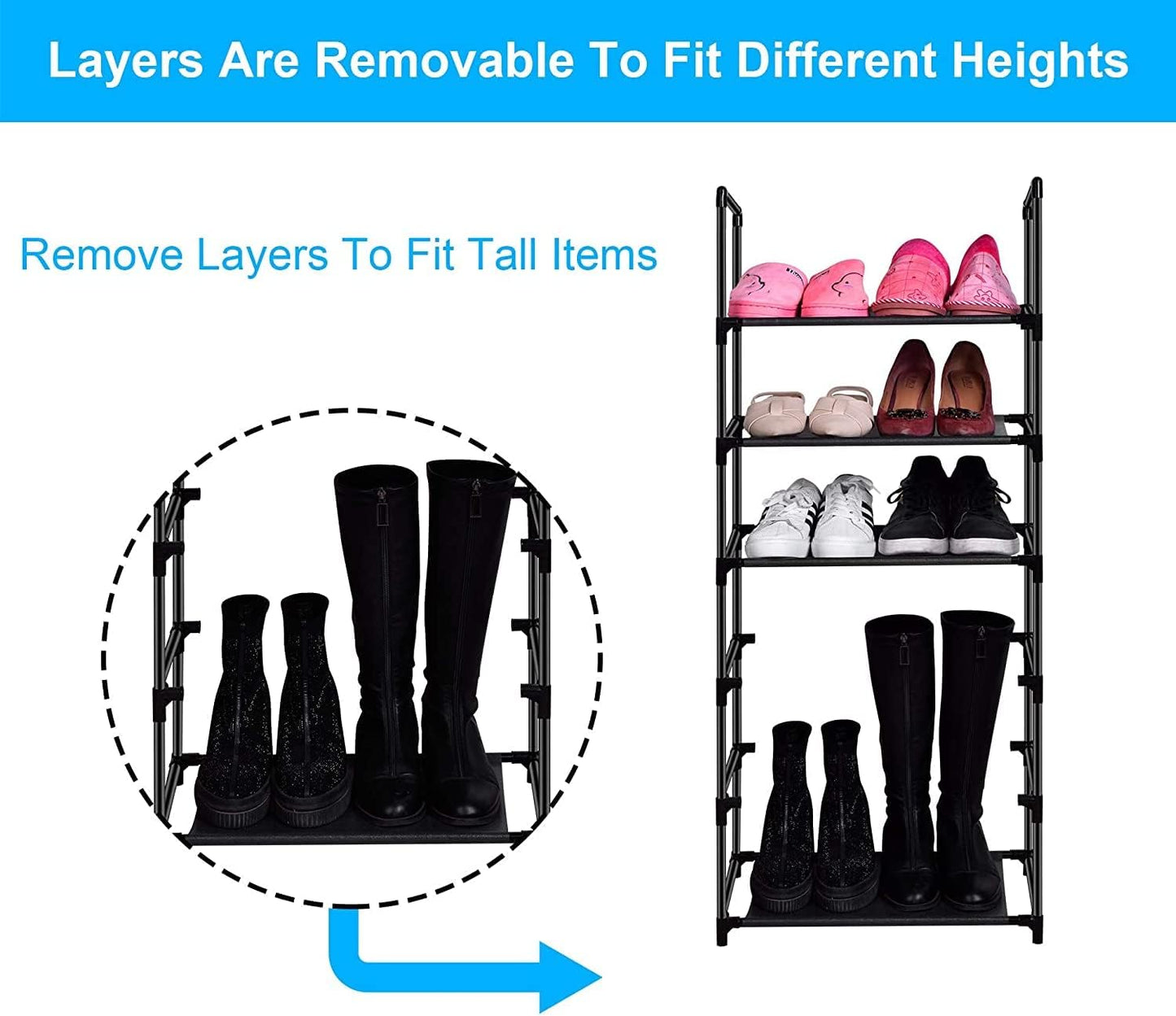 8 Tiers Shoe Rack Tall Shoe Racks Shelves Standing Storage Organizer for 40 Pairs Shoes