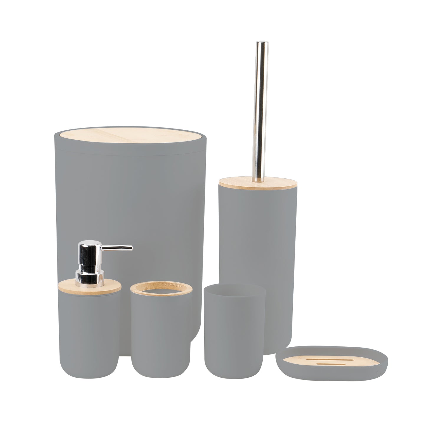 6 Pieces Bathroom Accessories- Bathroom Bin And Toilet Brush Set- Durable Toothbrush Holder Cup- Soap Dispenser With Pump- Soap Dish Holder- Modern Trash Can