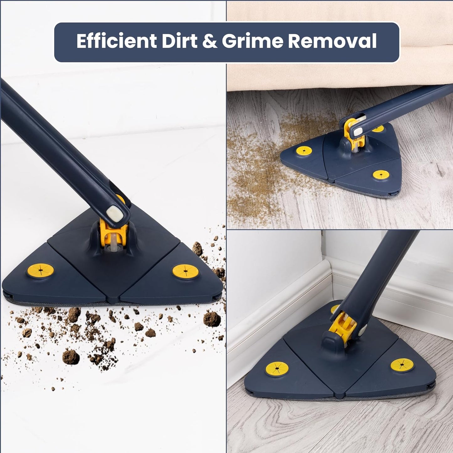 360° Rotating Triangular Cleaning Mop for Walls Triangle Mop with Extra Microfibre Absorbent Head Automatic Water Squeezing and Extendable Handle Wet Dry Floor Ceiling Window Cleaning