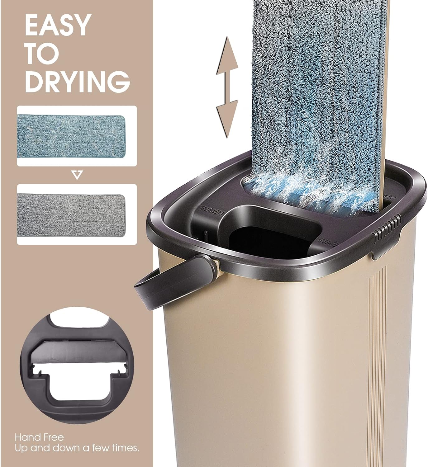 Flat Mop and Bucket Set, Compact Mop Bucket with Stainless Steel Long Handle, Squeegee Floor Mop Set with Wringing Bucket for Floor Cleaning, Send 2 Microfiber Mop Pads