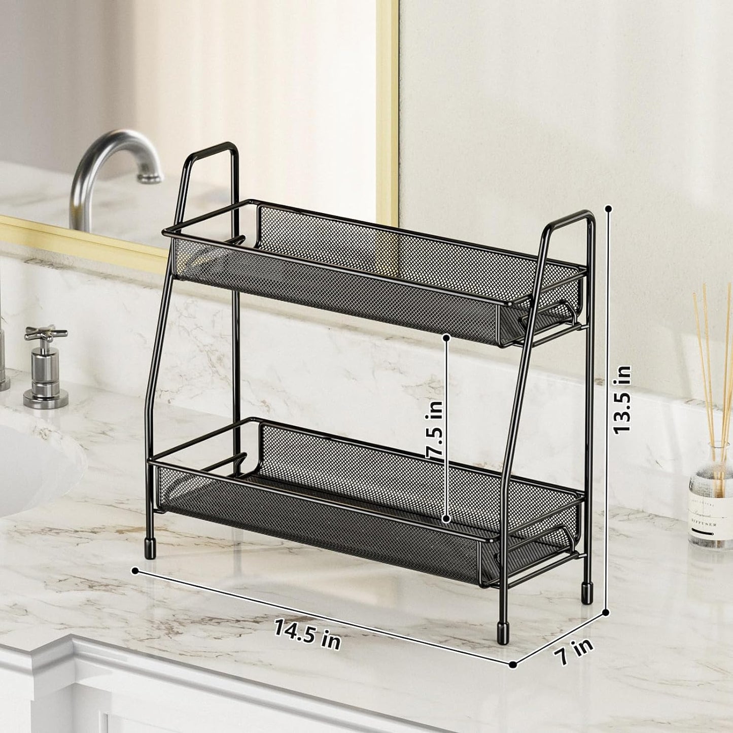 2 Tier Bathroom organiser - 17D x 36W x 33H CM Small Bathroom Counter Storage Kitchen Storage & Organisation for Countertop Home and Office