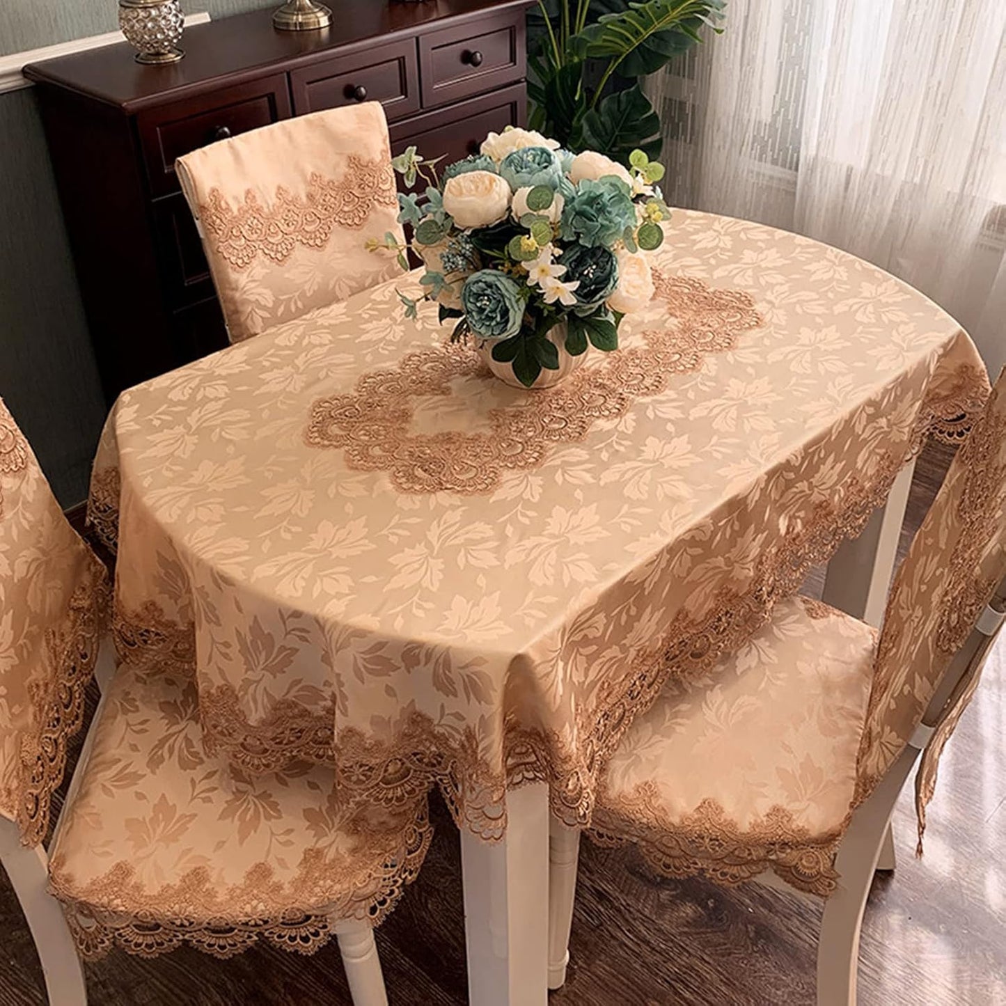 Tablecloth Flower Pattern Polyester Table Cloth Spill Proof Wrinkle Resistant Soft Table Cover