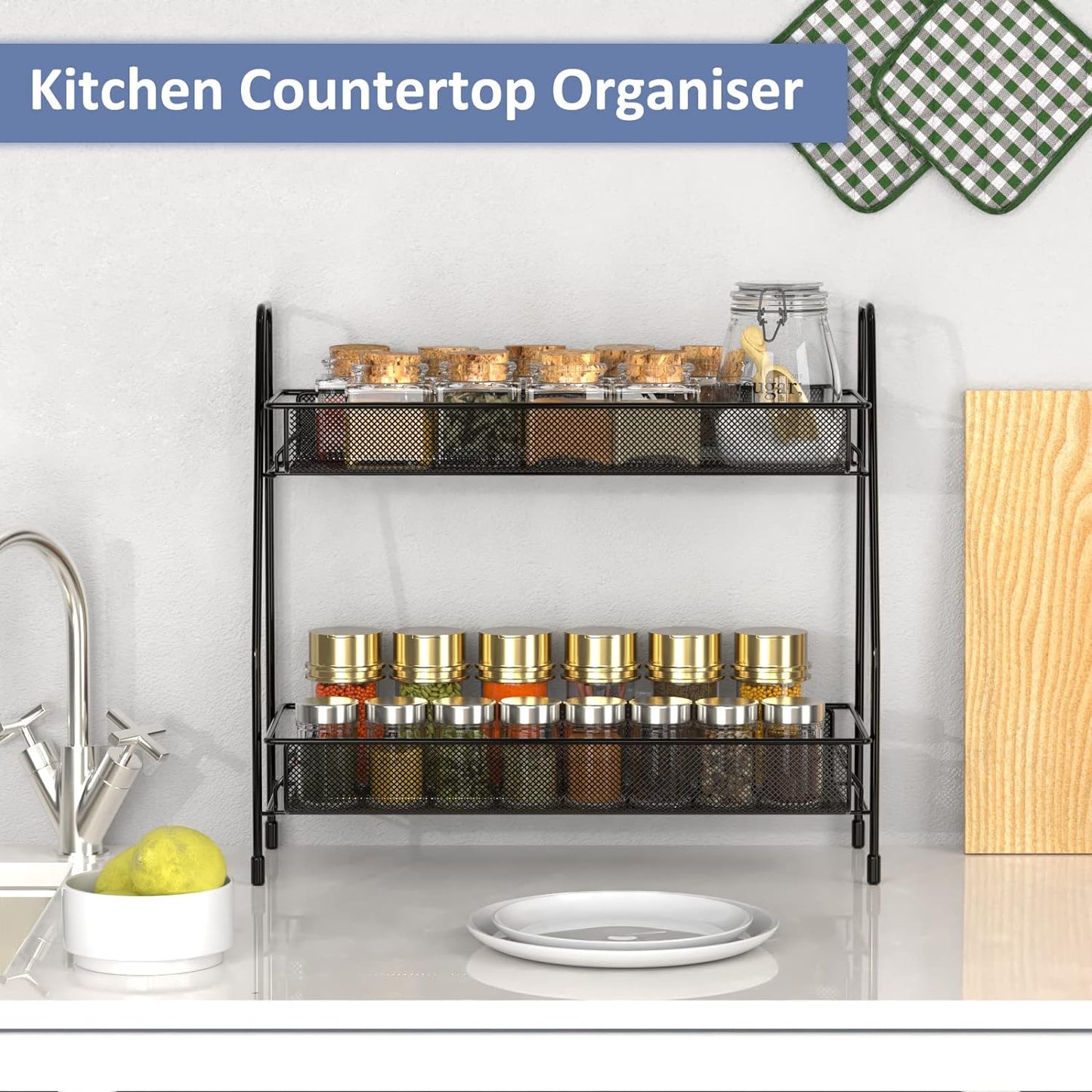 2 Tier Bathroom organiser - 17D x 36W x 33H CM Small Bathroom Counter Storage Kitchen Storage & Organisation for Countertop Home and Office