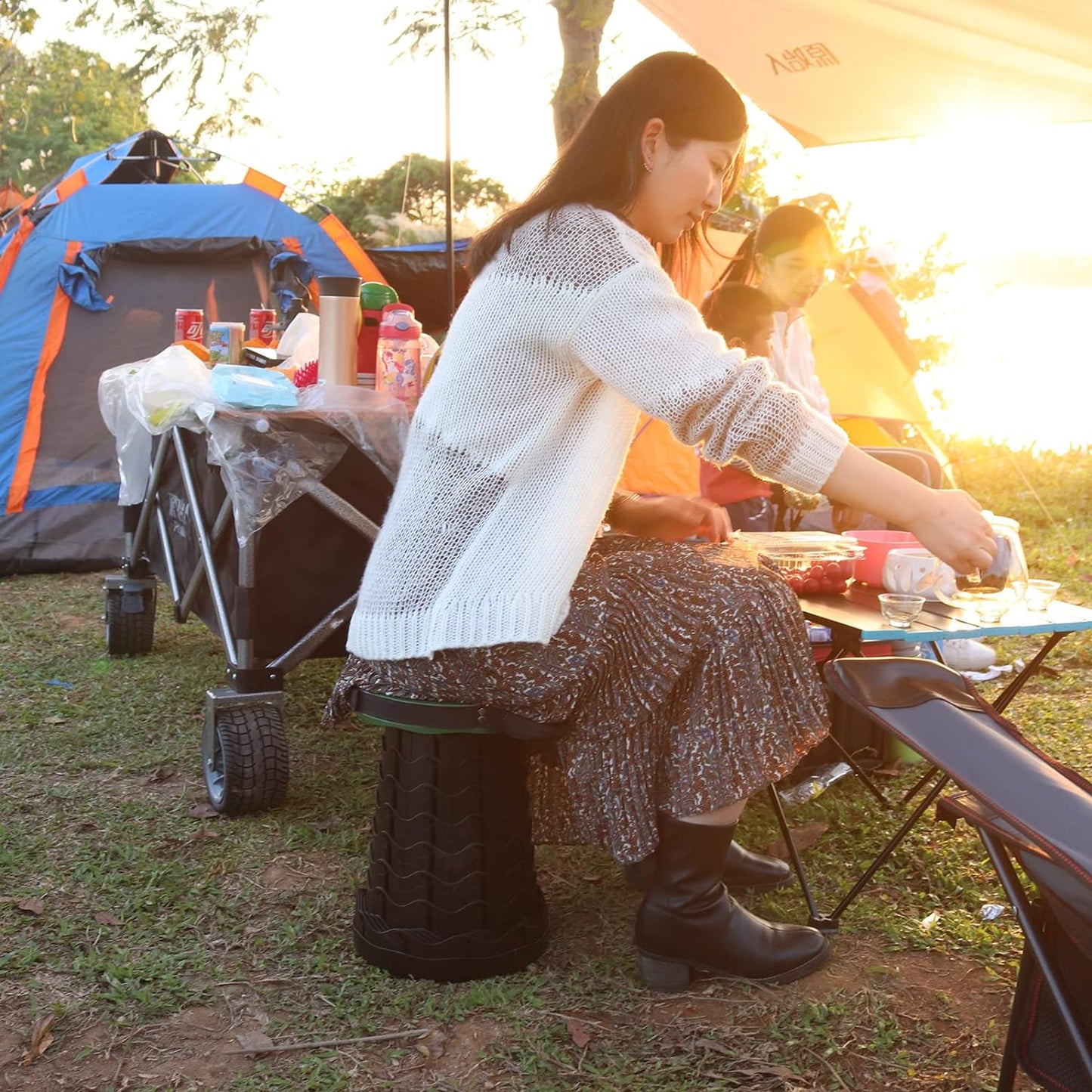 Folding Stool, Portable Telescopic Collapsible Stools Lightweight Simple Compact Seat for Adults Seniors Subway Fishing Garden Camping Travel Hiking Golf Outdoor