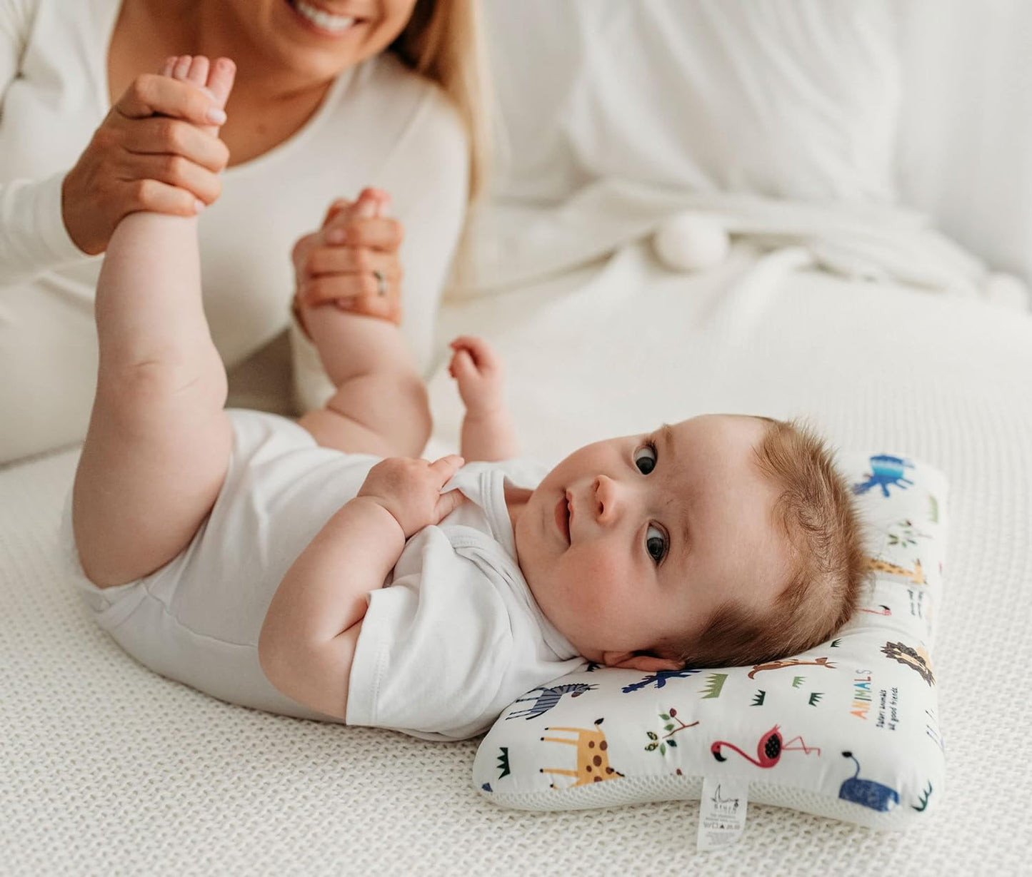 Flat Head kids Pillow | Prevents & Corrects Plagiocephaly | Breathable 3D Air Mesh | Soft Organic Cotton | Completely Washable | Newborn Head Shaping | Safari Animals (1 Pack)