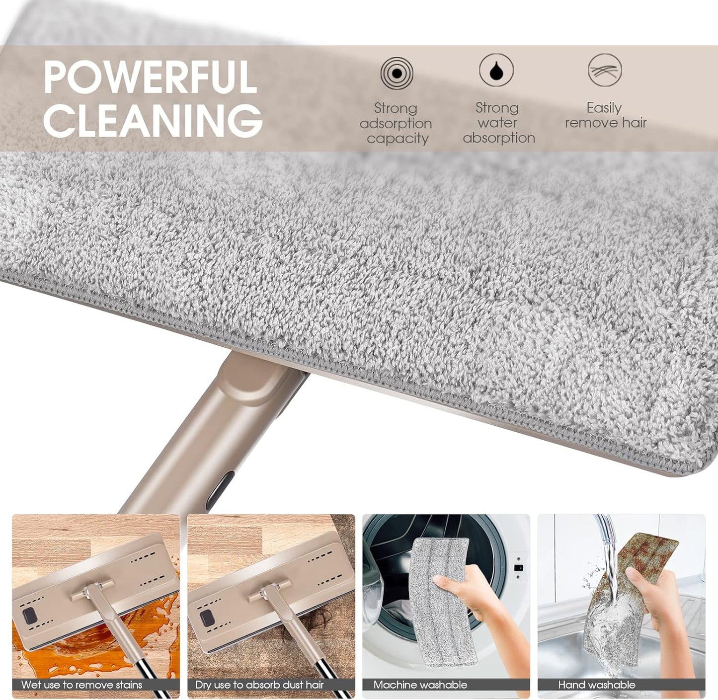 Flat Mop and Bucket Set, Compact Mop Bucket with Stainless Steel Long Handle, Squeegee Floor Mop Set with Wringing Bucket for Floor Cleaning, Send 2 Microfiber Mop Pads