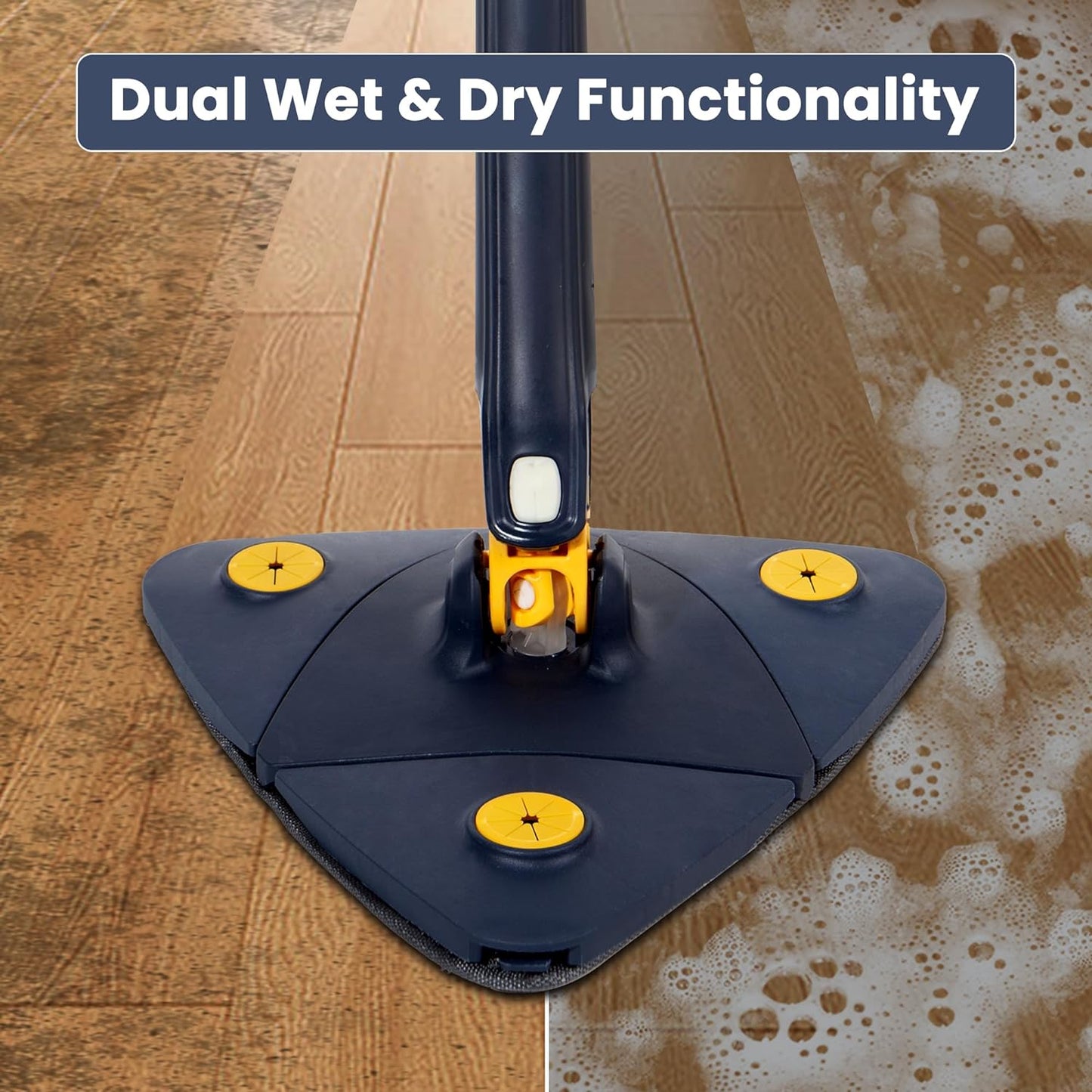 360° Rotating Triangular Cleaning Mop for Walls Triangle Mop with Extra Microfibre Absorbent Head Automatic Water Squeezing and Extendable Handle Wet Dry Floor Ceiling Window Cleaning