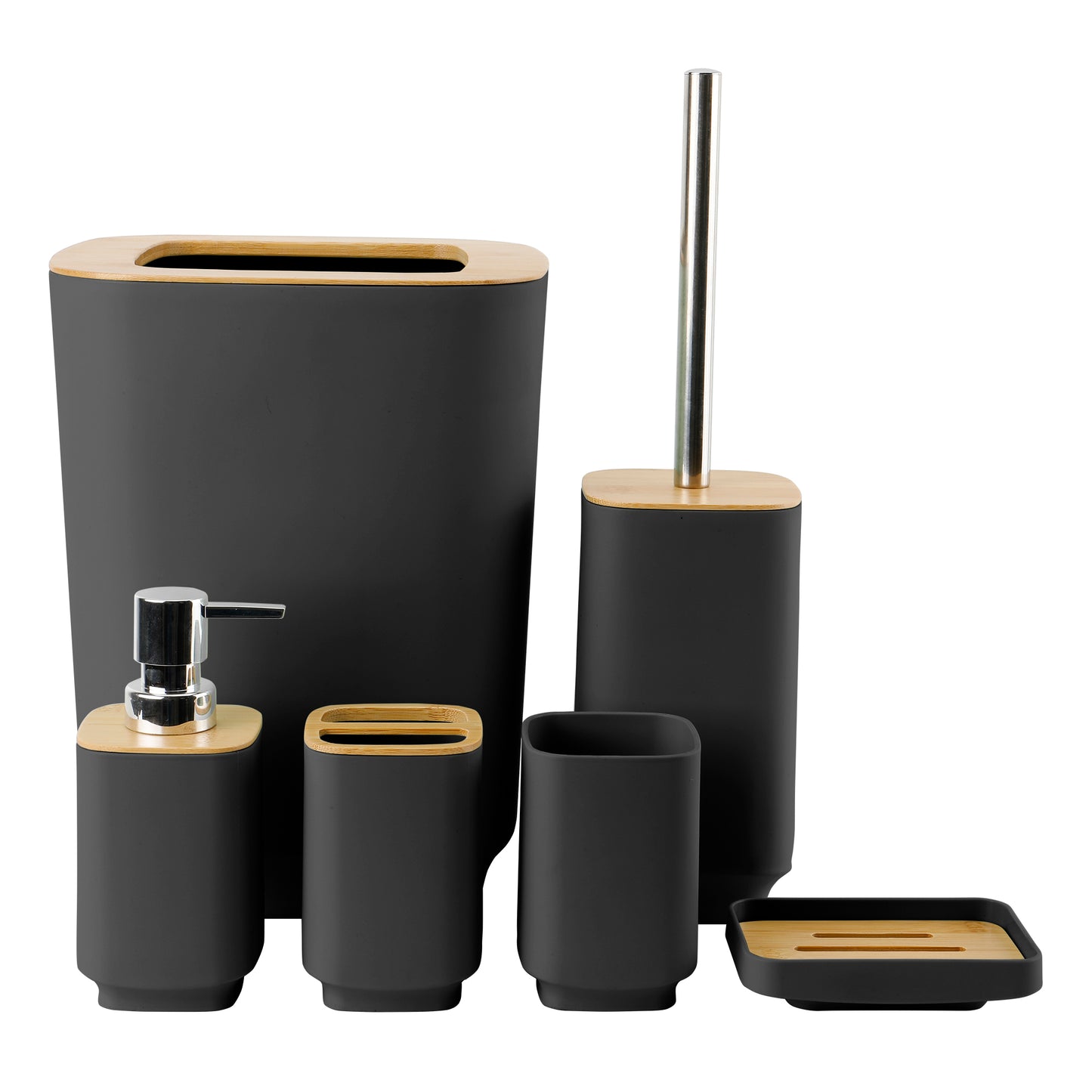 6 Pieces Bathroom Accessories- Bathroom Bin And Toilet Brush Set- Durable Toothbrush Holder Cup- Soap Dispenser With Pump- Soap Dish Holder- Modern Trash Can