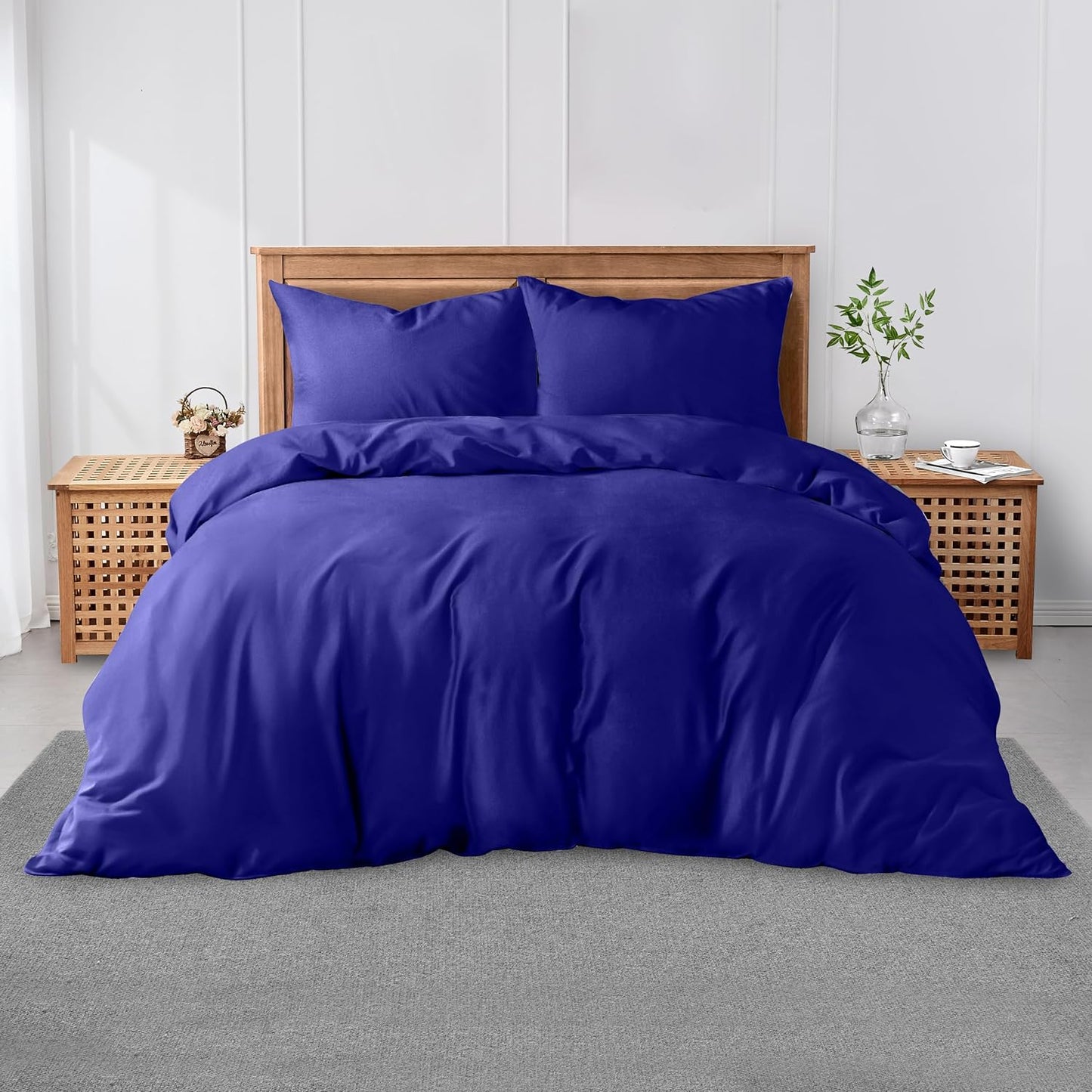 3 Pieces Plain Duvet Cover Set With Matching Pillow Cases, Soft & Breathable Quilt Cover, Polycotton Hotel Collection Solid Color Bedding, Aqua