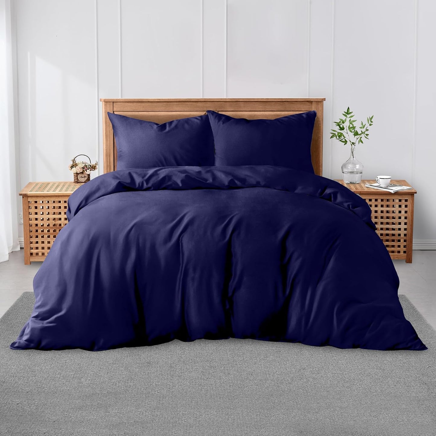3 Pieces Plain Duvet Cover Set With Matching Pillow Cases, Soft & Breathable Quilt Cover, Polycotton Hotel Collection Solid Color Bedding, Aqua