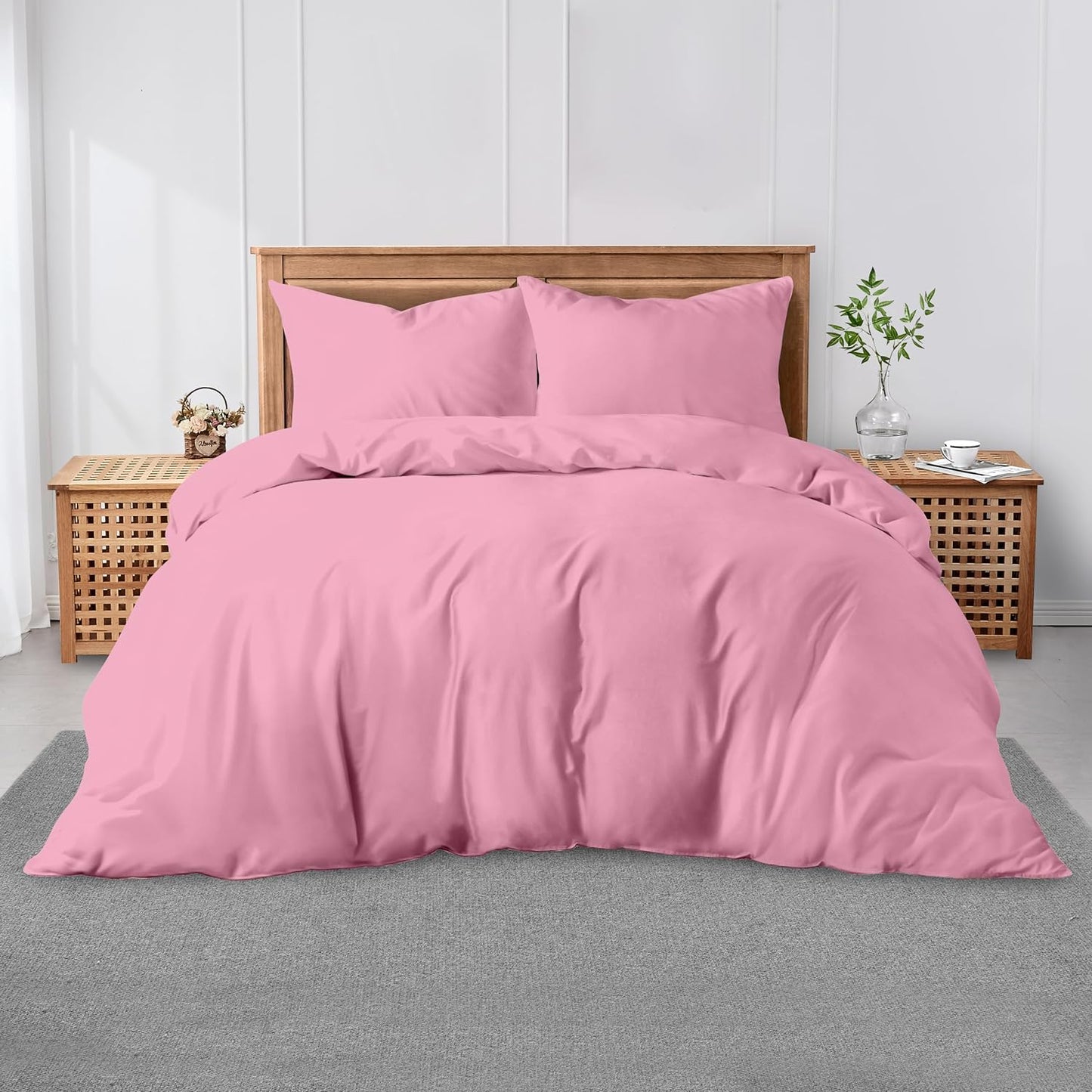3 Pieces Plain Duvet Cover Set With Matching Pillow Cases, Soft & Breathable Quilt Cover, Polycotton Hotel Collection Solid Color Bedding, Aqua