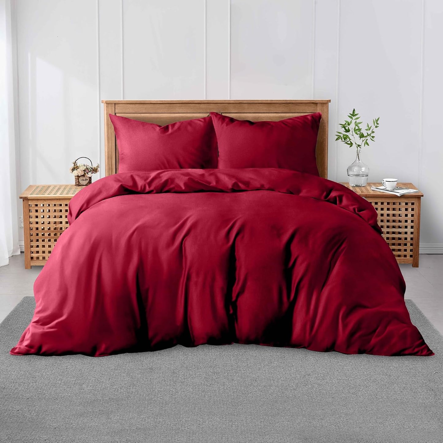 3 Pieces Plain Duvet Cover Set With Matching Pillow Cases, Soft & Breathable Quilt Cover, Polycotton Hotel Collection Solid Color Bedding, Aqua