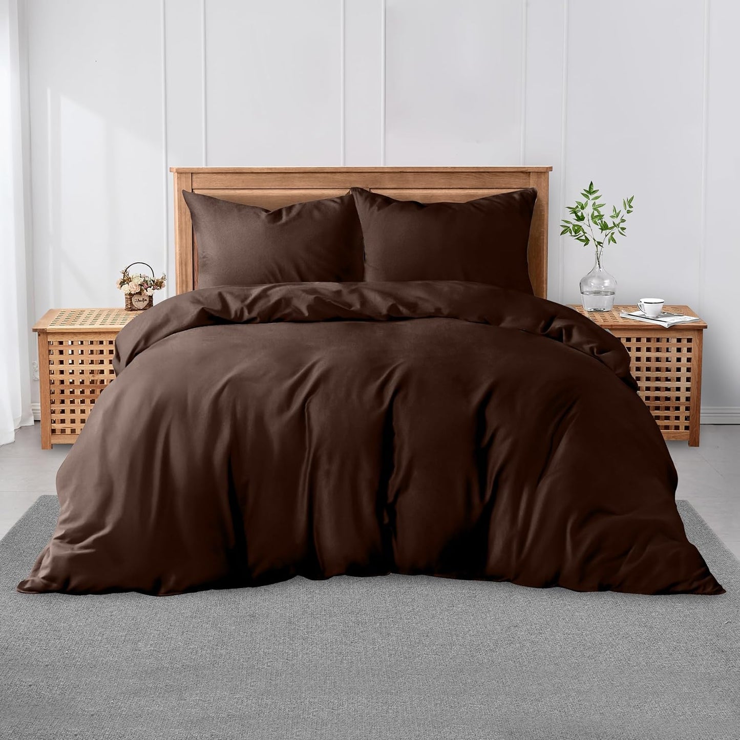 3 Pieces Plain Duvet Cover Set With Matching Pillow Cases, Soft & Breathable Quilt Cover, Polycotton Hotel Collection Solid Color Bedding, Aqua