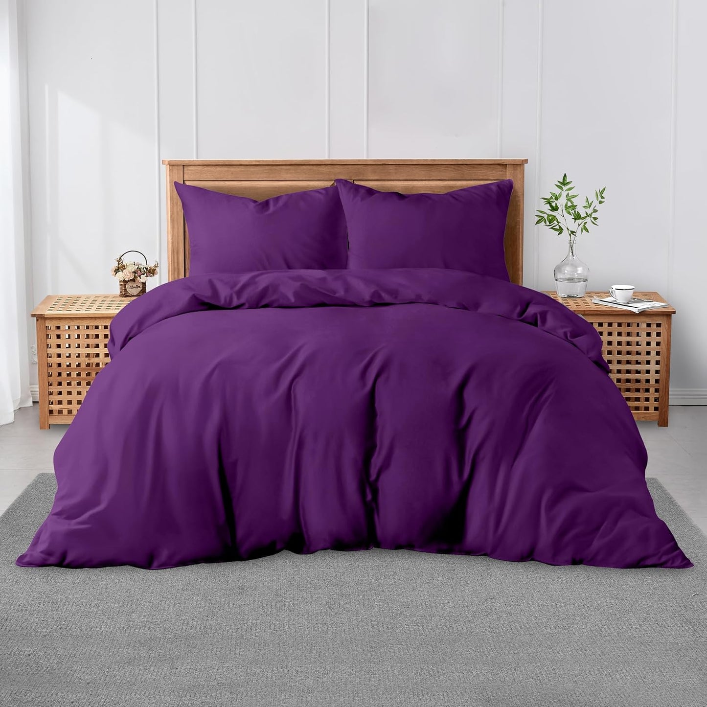 3 Pieces Plain Duvet Cover Set With Matching Pillow Cases, Soft & Breathable Quilt Cover, Polycotton Hotel Collection Solid Color Bedding, Aqua