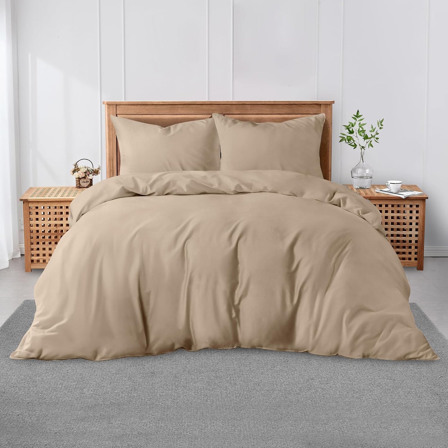 3 Pieces Plain Duvet Cover Set With Matching Pillow Cases, Soft & Breathable Quilt Cover, Polycotton Hotel Collection Solid Color Bedding, Aqua