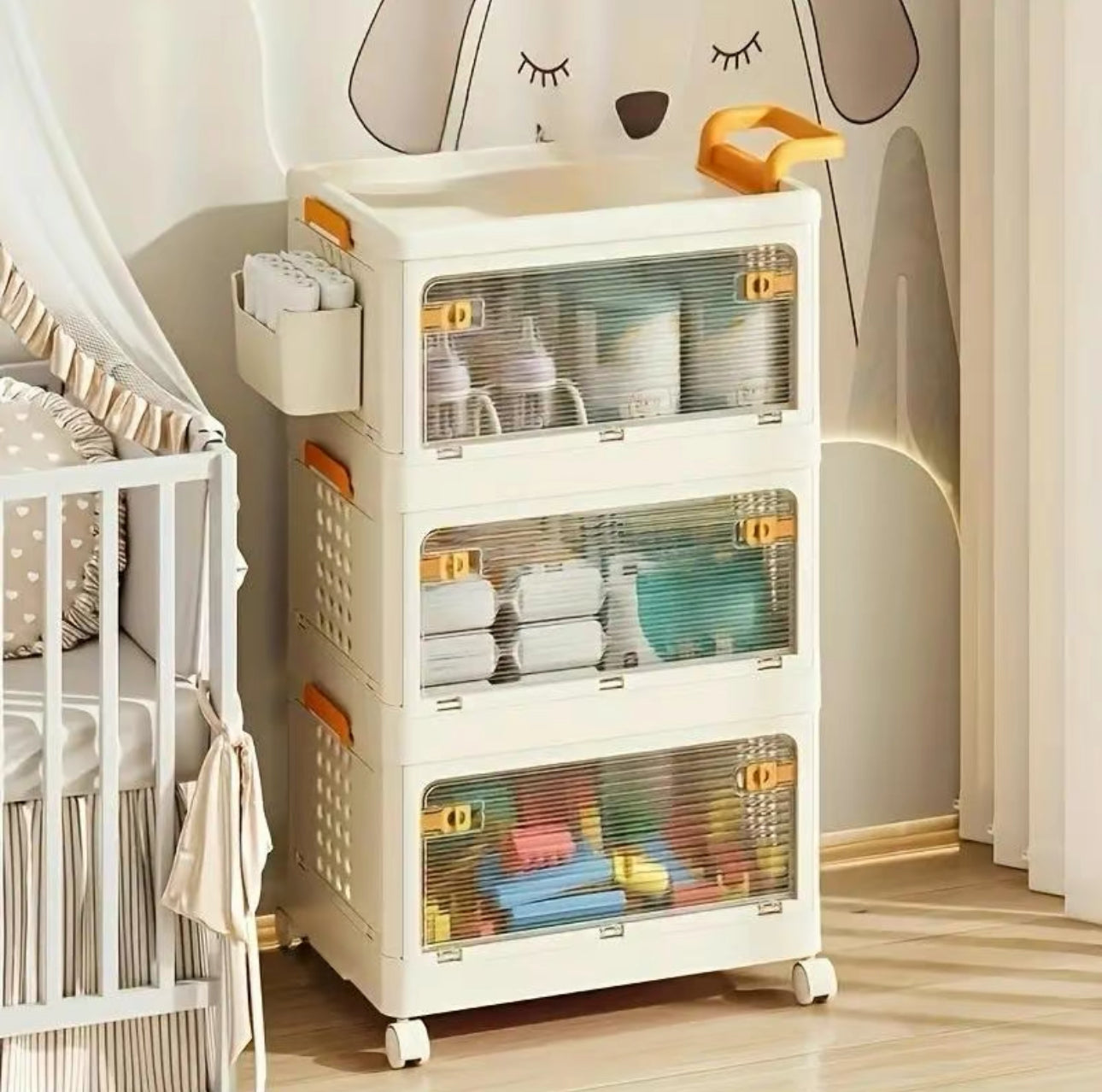 5-layer Large Plastic Foldable Storage Boxes with Lid, Clear Heavy Duty Storage Box on Wheels, Folding Storage Box, Storage Tower for Bedroom/Living Room/Hallway/Office
