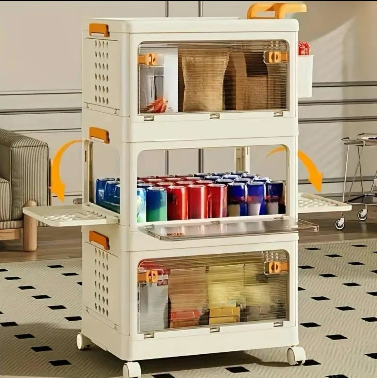 5-layer Large Plastic Foldable Storage Boxes with Lid, Clear Heavy Duty Storage Box on Wheels, Folding Storage Box, Storage Tower for Bedroom/Living Room/Hallway/Office