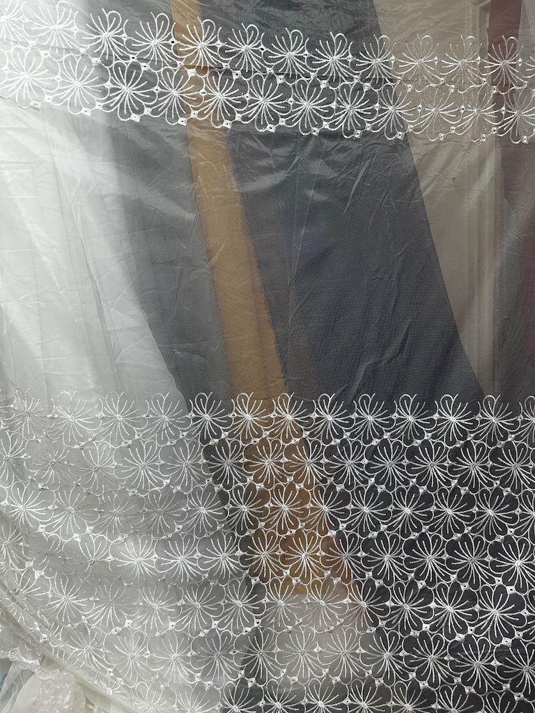 Leaf Design and Plain Voile Net Curtain - Sold By The Metre - (Drop: 118" (300cm)