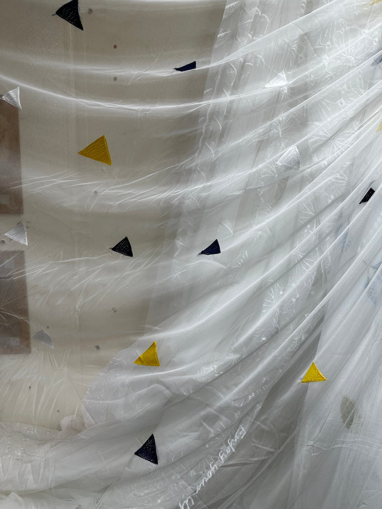 Leaf Design and Plain Voile Net Curtain - Sold By The Metre - (Drop: 118" (300cm)