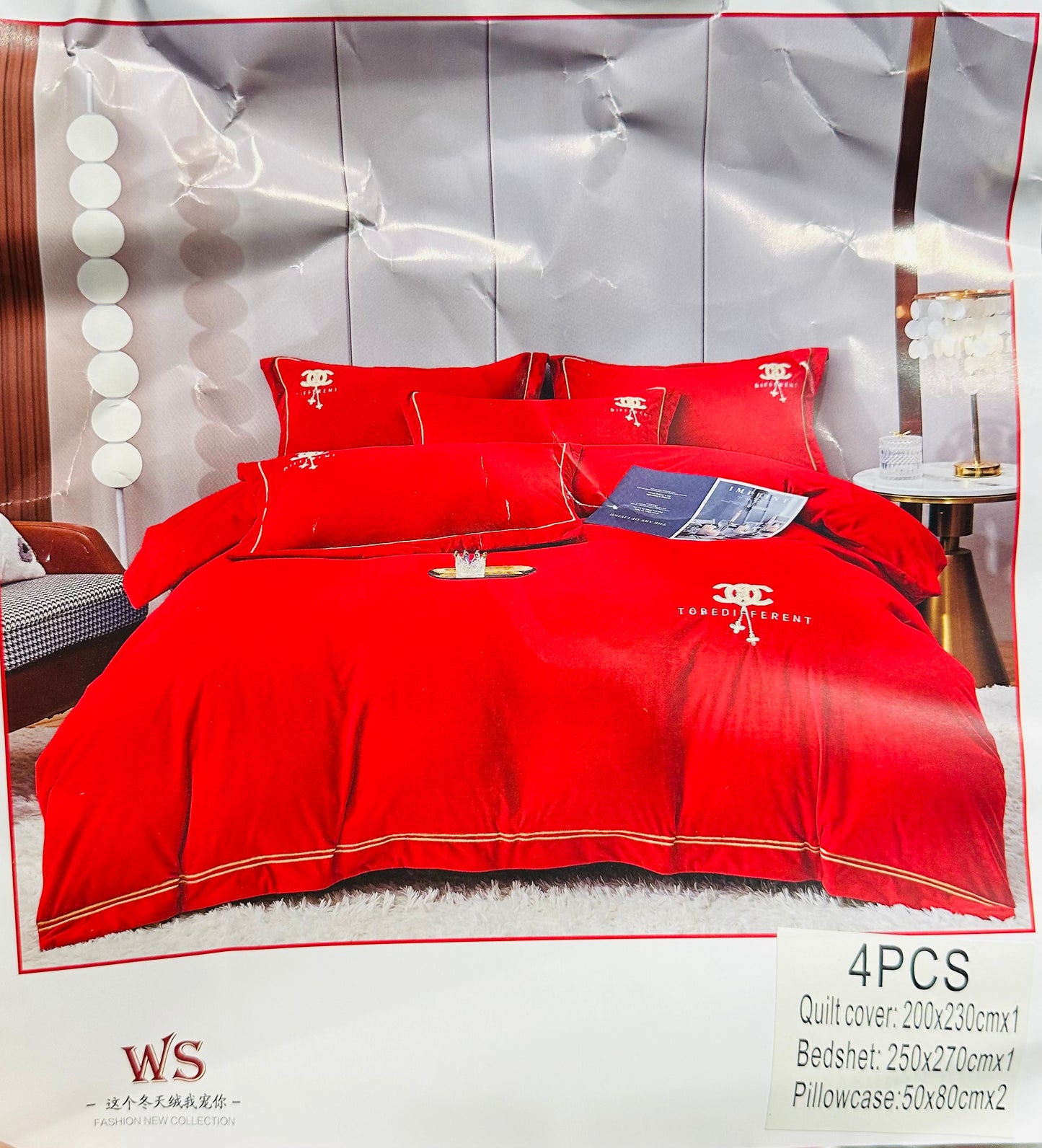 4 Pieces Super King Size Velvet Complete Bedding Set Duvet Cover Fitted Sheet & Pillow Cases