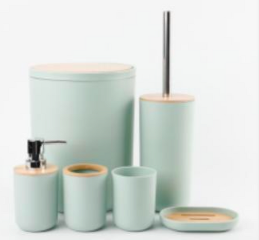 6 piece Bathroom Accessories Set with round bamboo cover