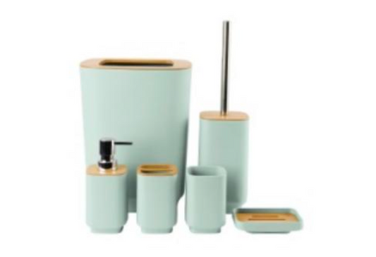 6 Piece New Model Square Bamboo Cover Bathroom Accessories Set