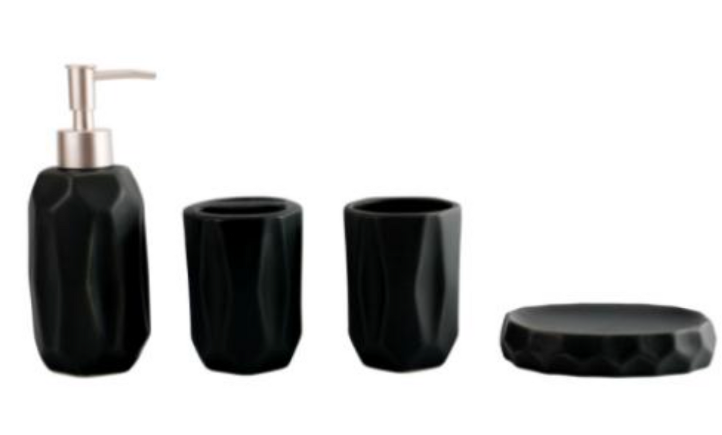 4-Piece Black Waves Effect Ceramic Bathroom Accessory, Includes Liquid Soap or Lotion Dispenser, Toothbrush Holder, Tumbler, Soap Dish