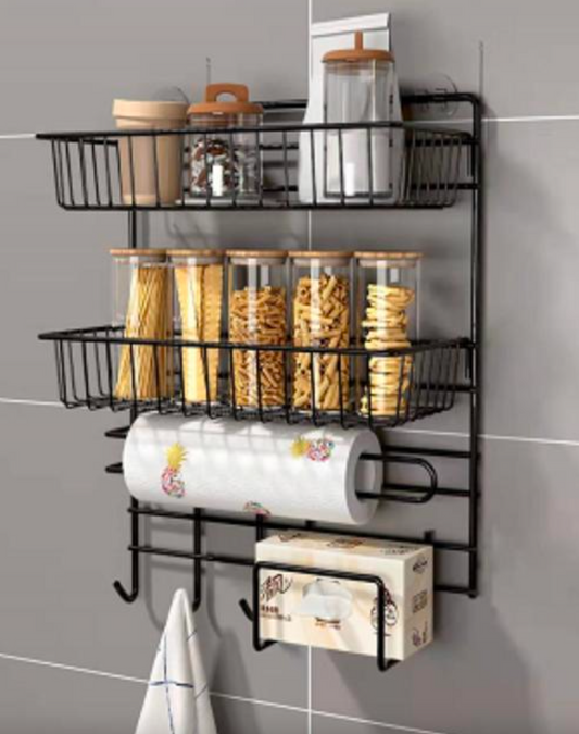 Double plastic wrap hanging rack mounted kitchen hanging rack with 2 tier
