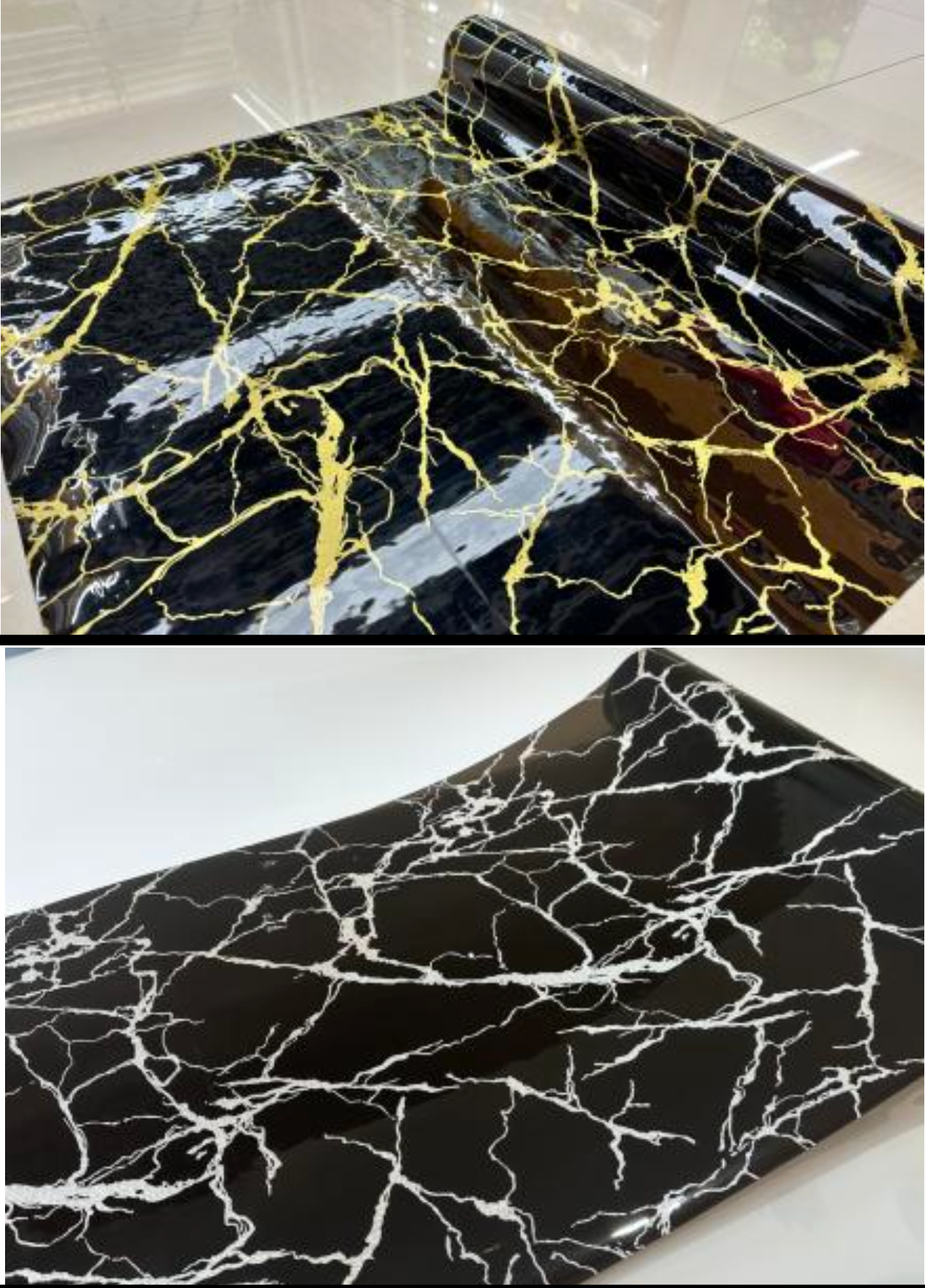 PVC Vinyl Table cloth Luxury Modern Black Gold Marble and black silver marble Dining Wipe Clean