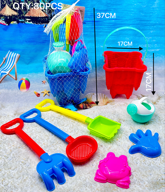 Beach Toys Set for Kids 7pcs ,Sand Castle Bucket Set, 7 Piece Set, Includes1 Bucket, 3 Molds, 3 Shovels, 1 Water Pot, Fun Summer Beach Toys for Kids, Children’s Beach Toys, Great Birthday Gift