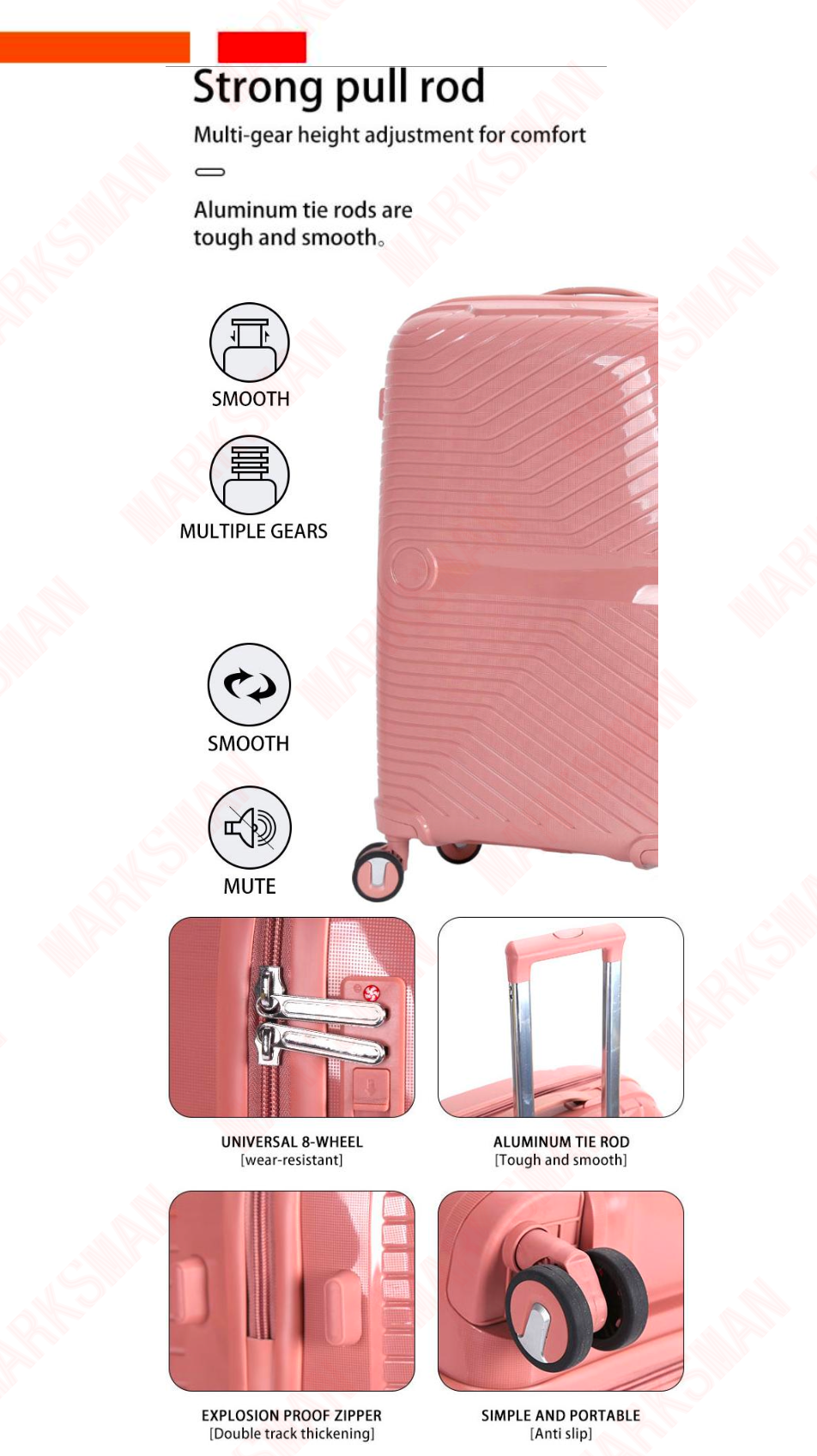Suitcase Carry On Hand Cabin Luggage Lightweight Hard Shell Checked in Suitcase with 4 Spinner Wheels TSA Lock 13" 20" 24" 28" Travel Trolley Case PC+ABS-M6989