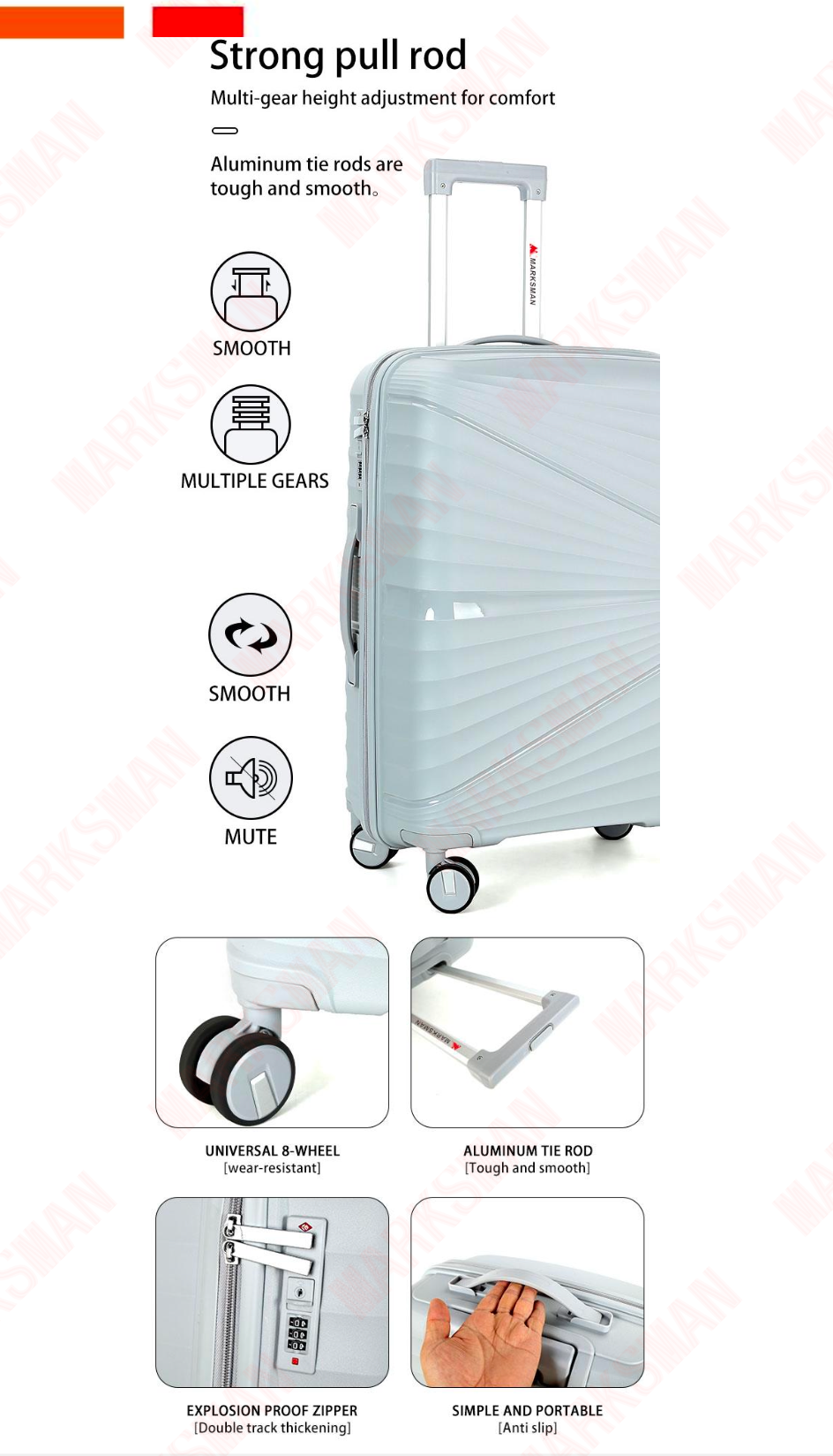 Suitcase Carry On Hand Cabin Luggage Lightweight Hard Shell Checked in Suitcase with 8 Spinner Wheels TSA Lock 13" 20" 24" 28" Travel Trolley Case +ABS-M6916