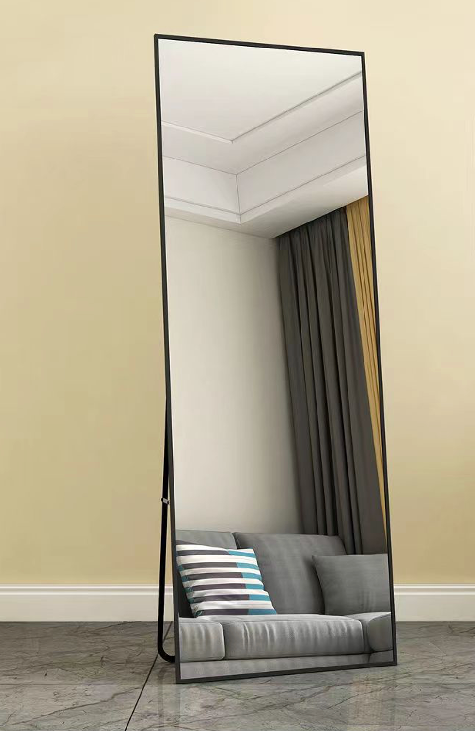 Full Length Mirror 148 x 36 cm, Free Standing Floor Mirror, Wall Mounted Black Frame Hang Large Body Mirror for Dressing Room