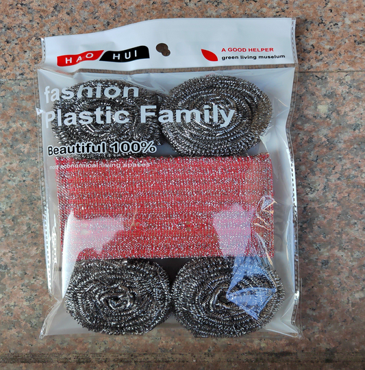 4pcs Stainless Steel Scourer with 2 pcs srub sponges
