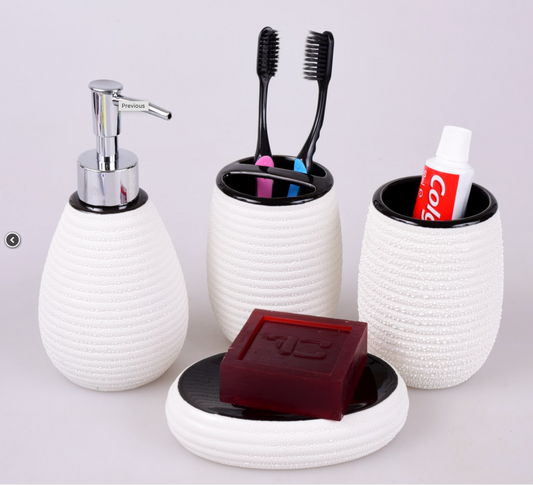 Bathroom Accessories Set Vintage Handmade Ceramic Bathroom 4-Piece Toilet Set - Lotion Soap Dispenser Toothbrush Holder Soap Dish and Mouthwash Cup Bathroom Soap Dispenser