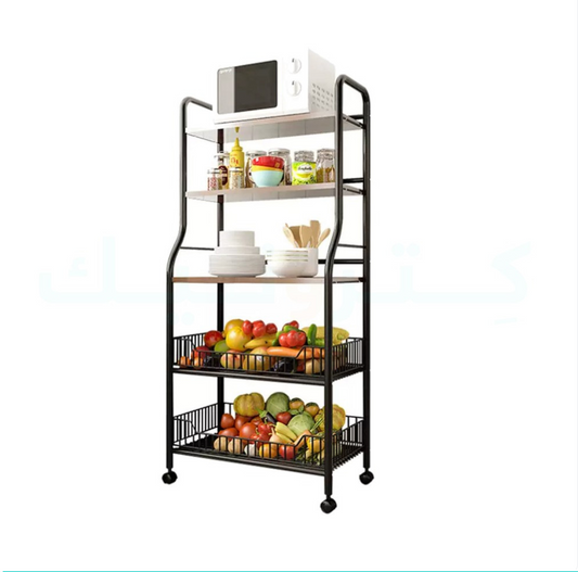 Vegetable Storage Rack,kitchen Trolley,Vegetable Trolley on Wheels,5-4 Tier Kitchen Vegetable Storage Trolley Black Metal