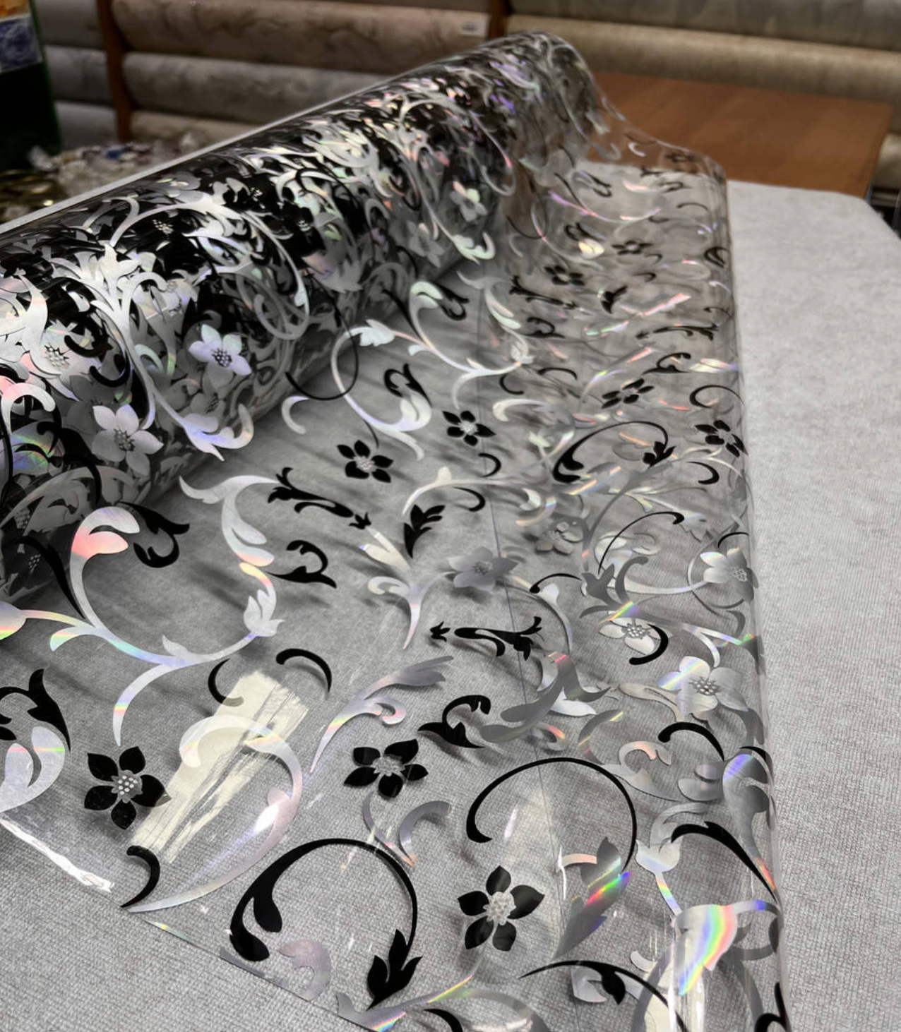 PVC Table cloths Protector for Table/ Waterproof Desk Table Pads Table Covers 2mm transparent with black flowers