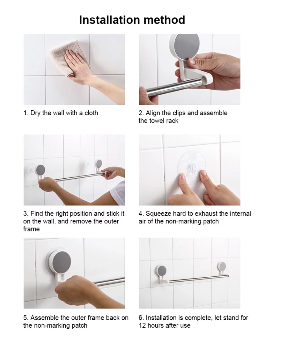 Wall Mounted Towel Rack Single Bar Washcloth Holder Household Hotel Kitchen Shower Towels Punch Free Suction Cup Shelf,Traceless sticker single pole towel rack.