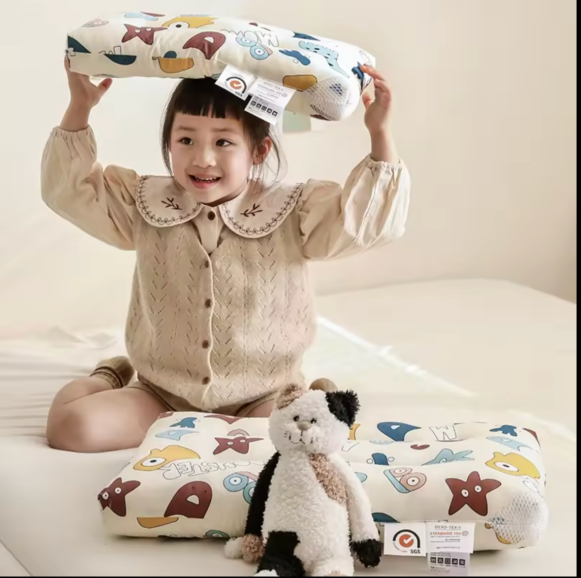 Flat Head kids Pillow | Prevents & Corrects Plagiocephaly | Breathable 3D Air Mesh | Soft Organic Cotton | Completely Washable | Newborn Head Shaping | Safari Animals (1 Pack)