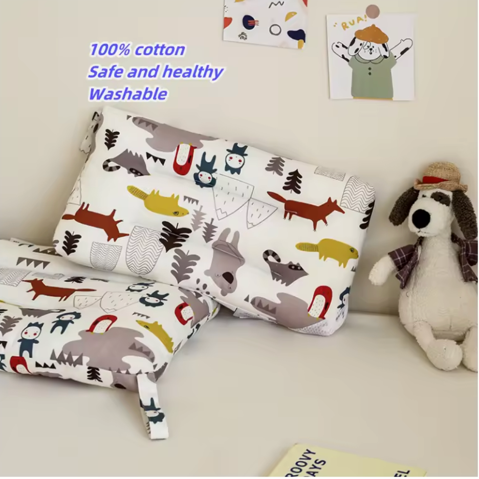 Flat Head kids Pillow | Prevents & Corrects Plagiocephaly | Breathable 3D Air Mesh | Soft Organic Cotton | Completely Washable | Newborn Head Shaping | Safari Animals (1 Pack)