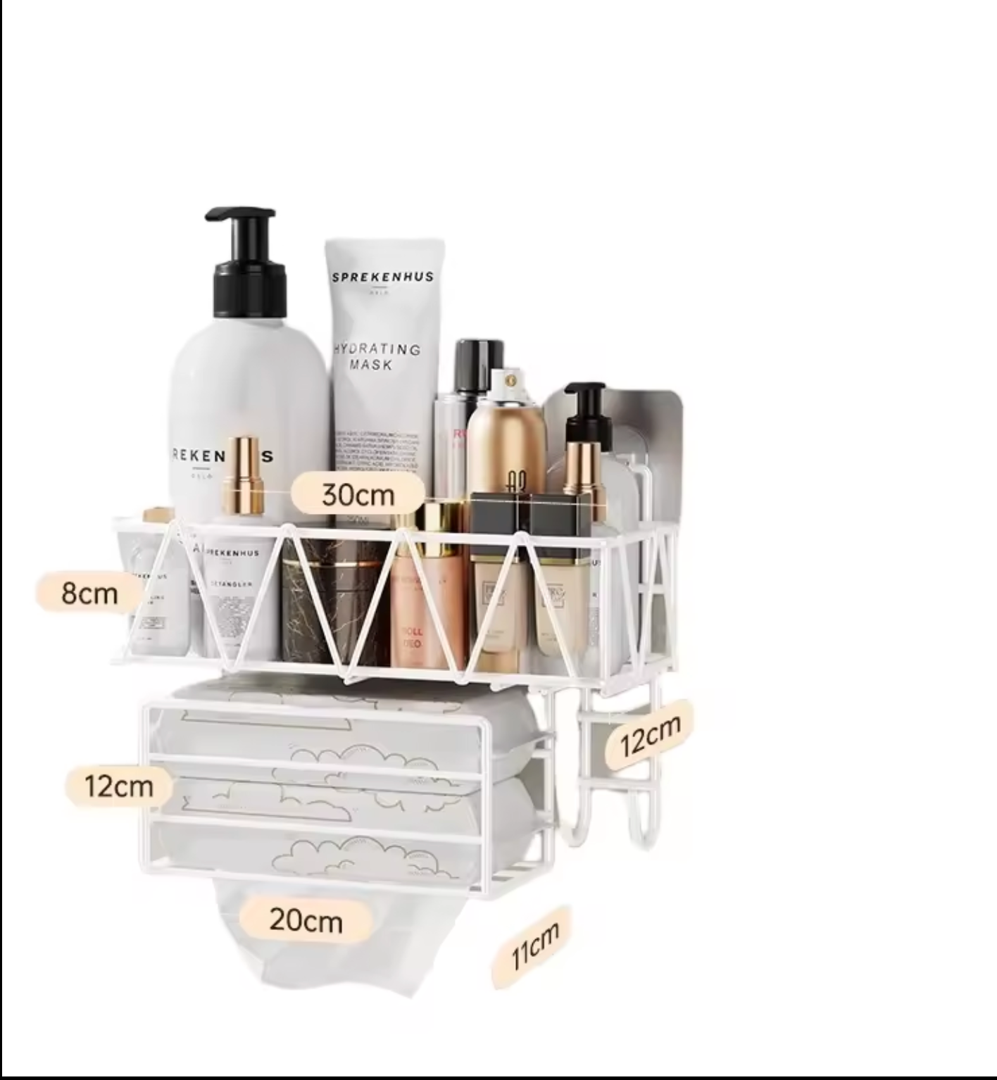Spice Rack for Refrigerator, Space-Saving Fridge Spice Organizer with Paper Towel Holder and 2 Hanging Hooks, Adhesive Spice Rack Shelf, Metal Spice Storage Shelf for Kitchen