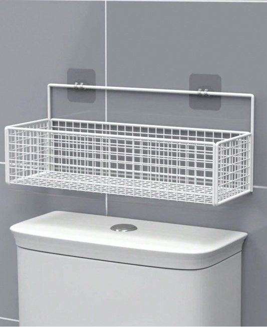 Metal Mesh Over The Toilet Storage Rack, Bathroom Toilet Tank Shelf with 2 Sticky Hooks