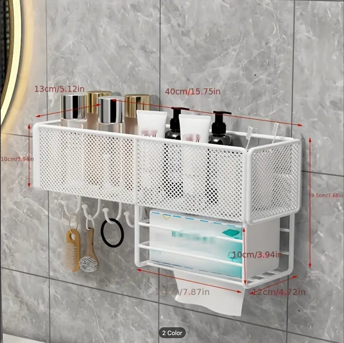 Metal Mesh Over The Toilet Storage Rack, Bathroom Toilet Tank Shelf with 2 Sticky Hooks big size