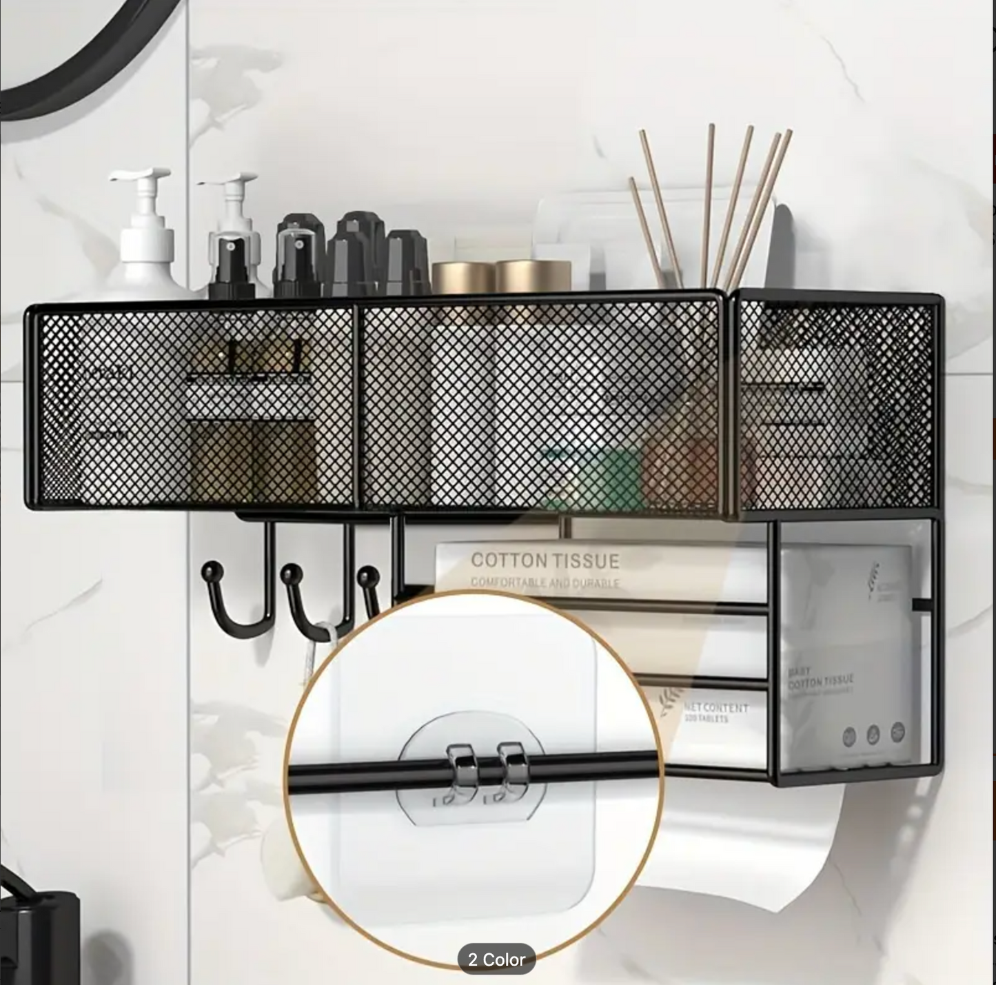 Metal Mesh Over The Toilet Storage Rack, Bathroom Toilet Tank Shelf with 2 Sticky Hooks big size
