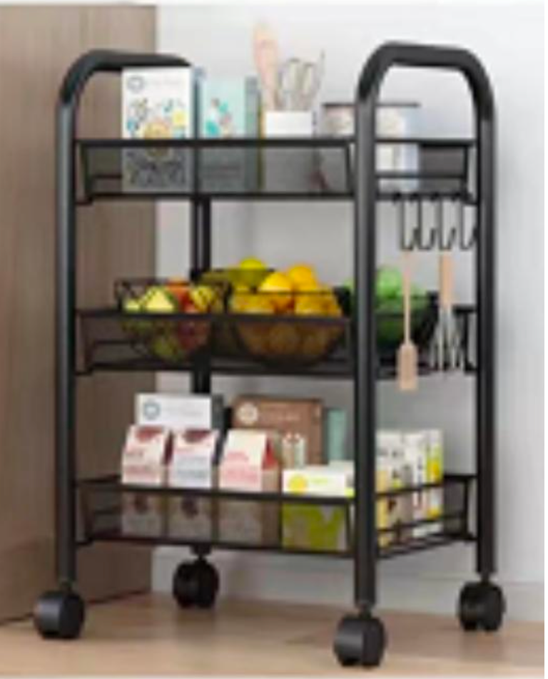 5 tier Tier Storage Trolley - Metal Kitchen Trolley on Wheels Rolling Art Trolley Utility Cart for Kitchen Laundry Bathroom Easy Assemble Black