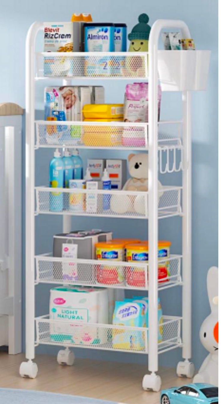 5 tier Tier Storage Trolley - Metal Kitchen Trolley on Wheels Rolling Art Trolley Utility Cart for Kitchen Laundry Bathroom Easy Assemble Black