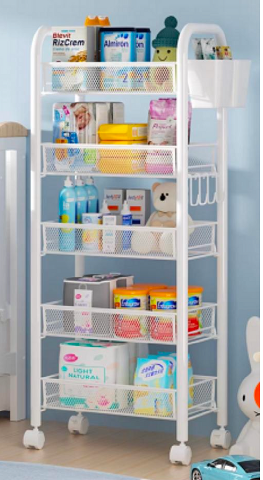 5 tier Tier Storage Trolley - Metal Kitchen Trolley on Wheels Rolling Art Trolley Utility Cart for Kitchen Laundry Bathroom Easy Assemble Black