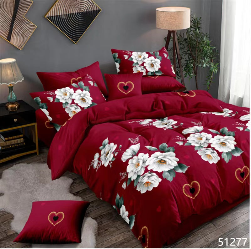 4 Piece  (Double)  Bedding Set 3D Design Duvet Cover Set Microfibre Printed Bedding Set with Pillow Cases and Extra Fitted Sheet Hypoallergenic