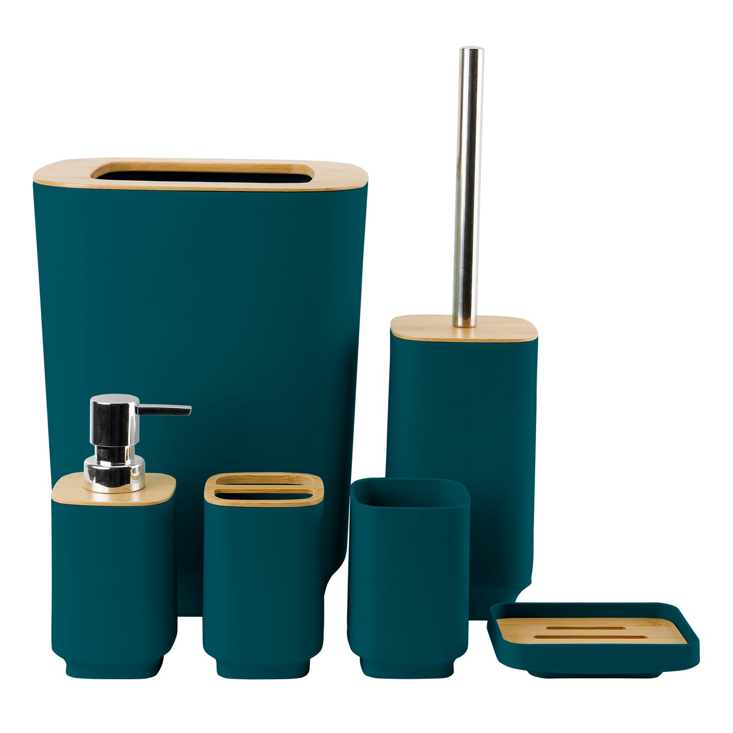 6 Pieces Bathroom Accessories- Bathroom Bin And Toilet Brush Set- Durable Toothbrush Holder Cup- Soap Dispenser With Pump- Soap Dish Holder- Modern Trash Can